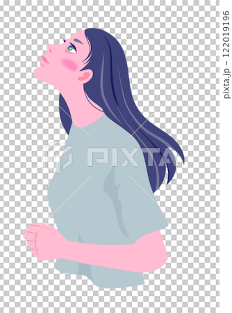 天を仰ぎ見る希望に満ちた若い女性の横顔 天を仰ぎ見る希望に満ちた若い女性の横顔 122019196