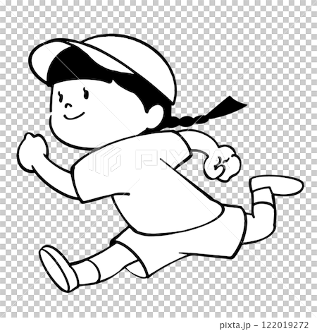 一個跑步女孩的單色插圖 122019272