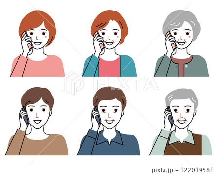 スマホで電話する三世代の男女 122019581
