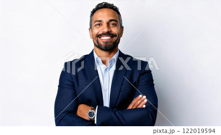 腕組みをしている笑顔のビジネスマン男性 122019594