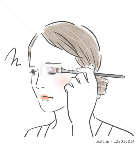 アイシャドーがうまくいかなくて困った女性のイラスト 122019814
