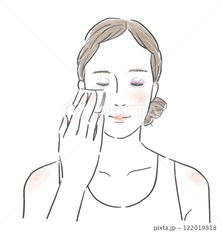 コットンでメイクオフする女性のイラスト コットンでメイクオフする女性のイラスト 122019818
