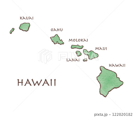 ハワイの地図　HAWAII map　手描き　水彩 122020182