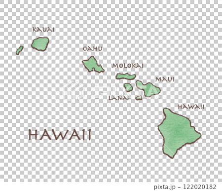 ハワイの地図　HAWAII map　手描き　水彩 122020182
