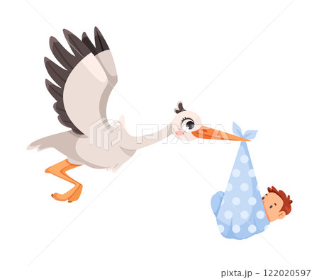 Stork Carry Baby in Wrap with Beak Vector...のイラスト素材 [122020597] - PIXTA