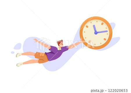 Man and Time Management Flying Hold Clock Dial Vector Illustration Man and Time Management Flying Hold Clock Dial Vector Illustration 122020653