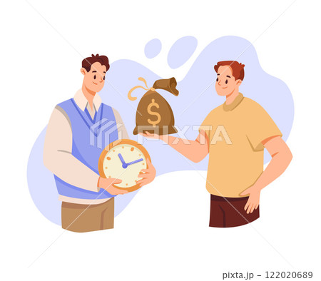 Man and Time Management with Clock Dial and Money Sack Vector Illustration 122020689