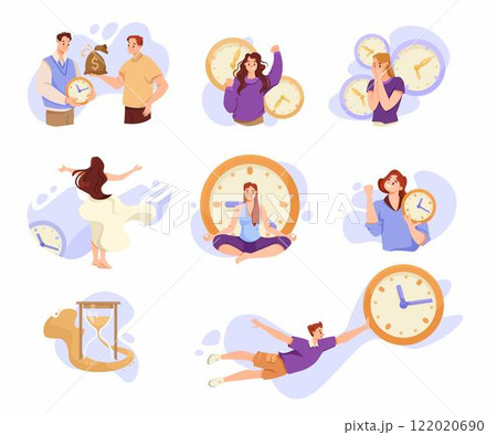 People and Time Management with Clock Dial Vector Set 122020690