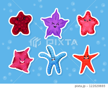Cute Starfish and Marine Creature Swim and Float Vector Set 122020693