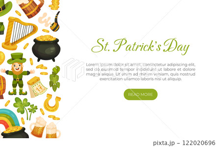 St. Patrick Day Banner Design with Symbol Vector Template 122020696
