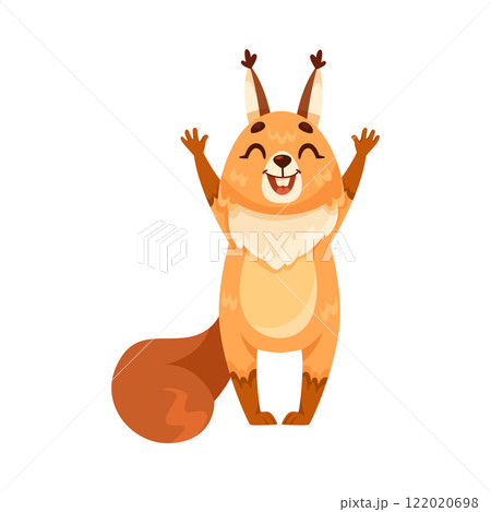 Funny Squirrel Animal Character with Bushy Tail Waving Paw Vector Illustration Funny Squirrel Animal Character with Bushy Tail Waving Paw Vector Illustration 122020698