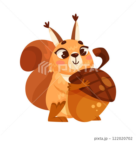 Funny Squirrel Animal Character with Bushy Tail Hold Acorn Vector Illustration 122020702