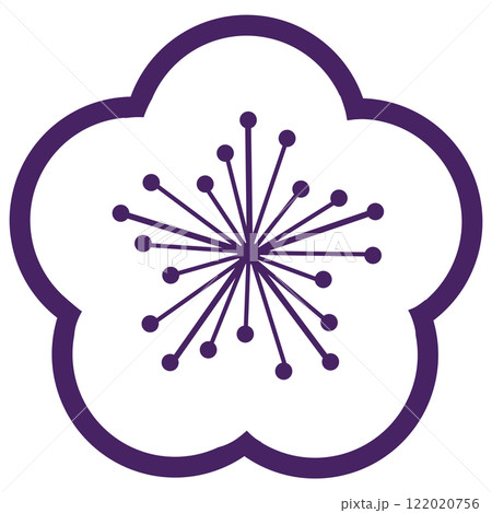 紫の線だけのシンプルな梅の花のイラスト 122020756