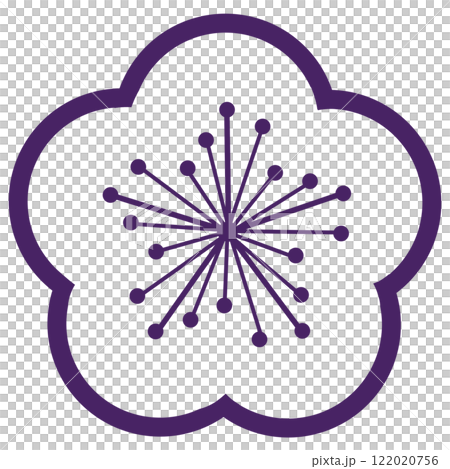 紫の線だけのシンプルな梅の花のイラスト 122020756