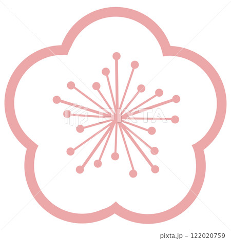 淡いピンクの線だけのシンプルな梅の花のイラスト 122020759