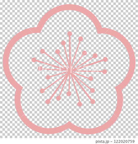 淡いピンクの線だけのシンプルな梅の花のイラスト 122020759