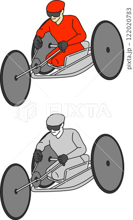 競技用車いすでレースをするパラアスリートのイラストセット 競技用車いすでレースをするパラアスリートのイラストセット 122020783