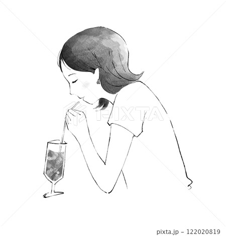 冷たい飲み物を飲む女性のイラスト 122020819