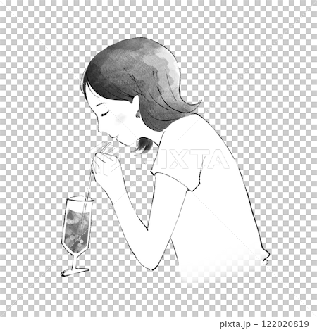 冷たい飲み物を飲む女性のイラスト 122020819