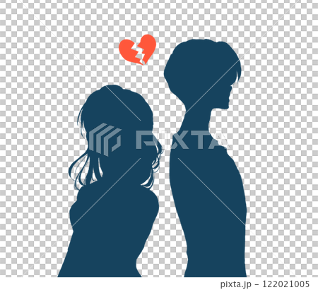 Men and women standing back to back, upper body, silhouette, negative 122021005
