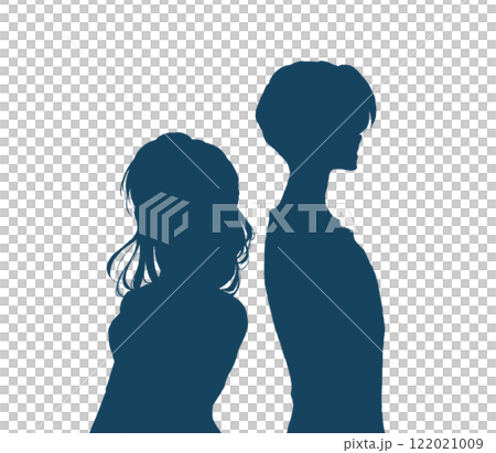 背中合わせの男女 上半身 シルエット ネガティブ 背中合わせの男女 上半身 シルエット ネガティブ 122021009
