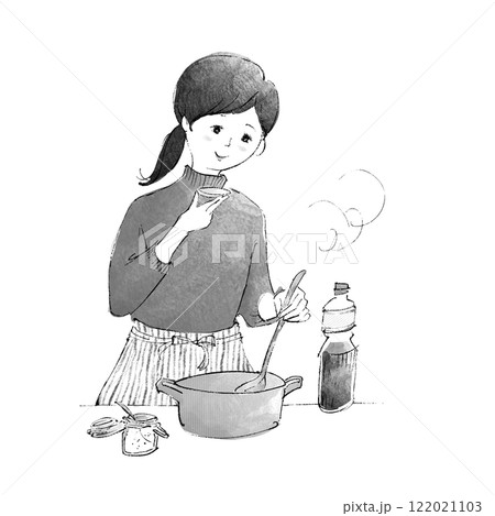 煮込み料理の味見をする女性 122021103