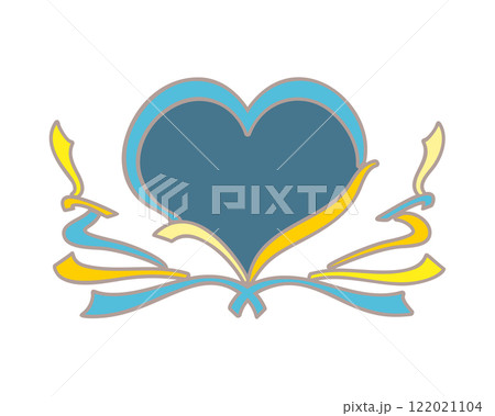 ハートのリボン風飾り枠・フレーム（青・黄色・ホワイトデー・父の日） 122021104