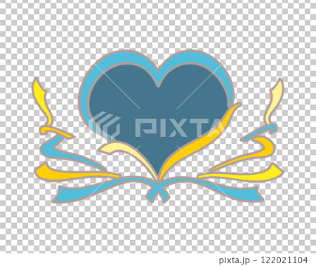 ハートのリボン風飾り枠・フレーム（青・黄色・ホワイトデー・父の日） 122021104