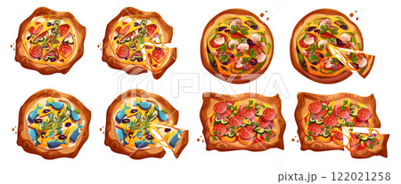 Cartoon pizza set top view 122021258