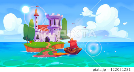 Castle landscape on sea island 122021281