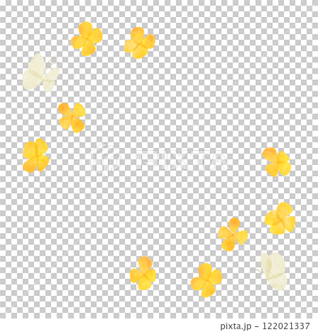 Yellow flower and butterfly frame, square, watercolor touch 122021337