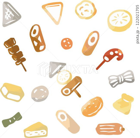 冬 おでん 鍋 煮物 水彩 手描き アイコン イラスト素材セット 冬 おでん 鍋 煮物 水彩 手描き アイコン イラスト素材セット 122021705