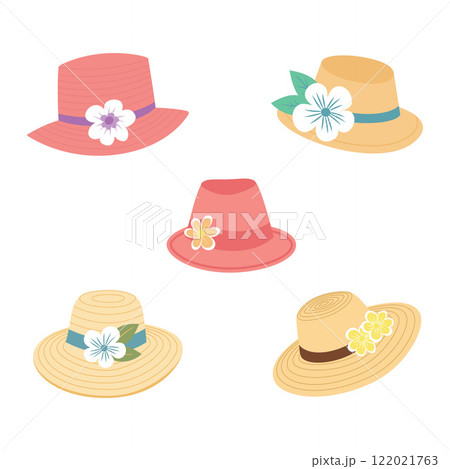 Set of Beautiful Summer Beach Woman Hat Headgear Fashion with Flower Decoration Set of Beautiful Summer Beach Woman Hat Headgear Fashion with Flower Decoration 122021763
