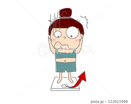 体重を測ってショックを受ける女性 体重を測ってショックを受ける女性 122021998