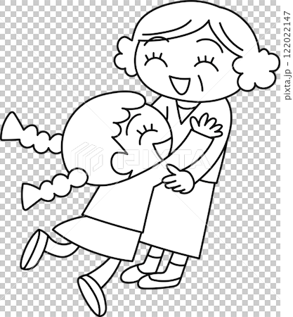 笑顔で抱き合うおばあちゃんと女の子 122022147
