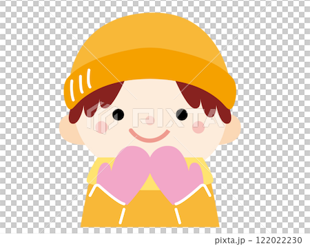 手袋、ニット帽、マフラーで温かくしている男の子のイラスト、カラー 122022230