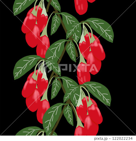 ゴジベリーの実と葉のシームレスパターン 122022234