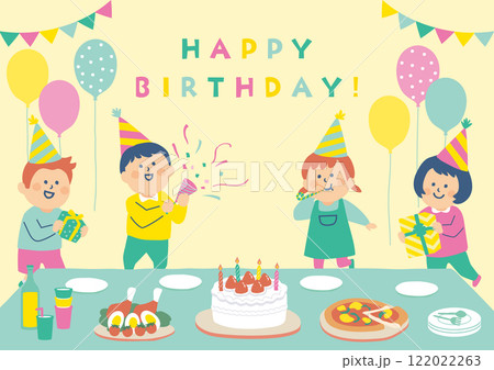 誕生日パーティをする子供たちのイラスト 122022263