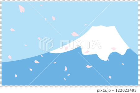 櫻花和富士山的可愛插畫背景素材 122022495