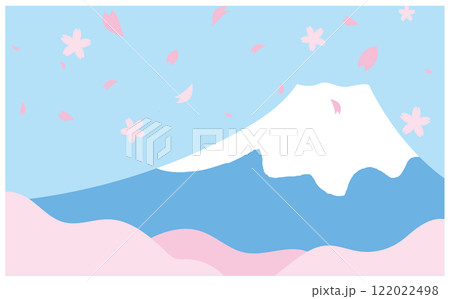 桜と富士山のかわいいイラスト背景素材 122022498