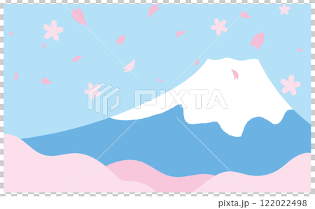桜と富士山のかわいいイラスト背景素材 122022498