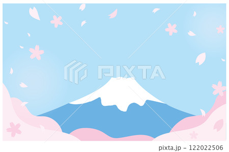 桜と富士山のかわいいイラスト背景素材 122022506