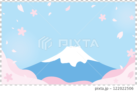 桜と富士山のかわいいイラスト背景素材 122022506