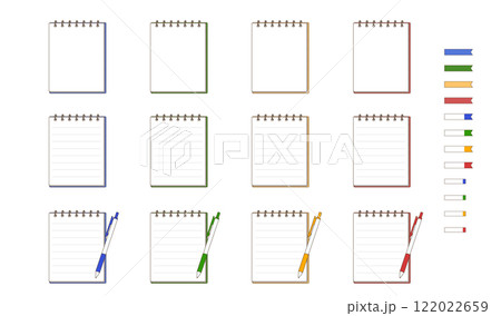 リングノートとボールペンのベクター素材イラストセット リングノートとボールペンのベクター素材イラストセット 122022659