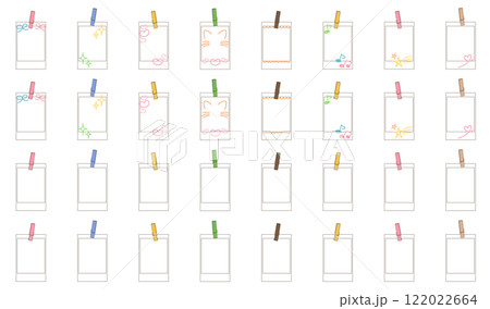 クリップや画鋲で留めたメモ用紙のベクター素材イラストセット 122022664