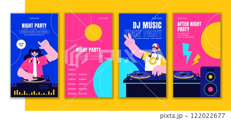DJ Party Nightlife Club Social Media Stories Template in Flat Cartoon Style Illustration DJ Party Nightlife Club Social Media Stories Template in Flat Cartoon Style Illustration 122022677