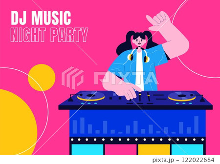 Flat Cartoon Hand-Drawn Templates for Nightlife DJ Club Social Media Background 122022684