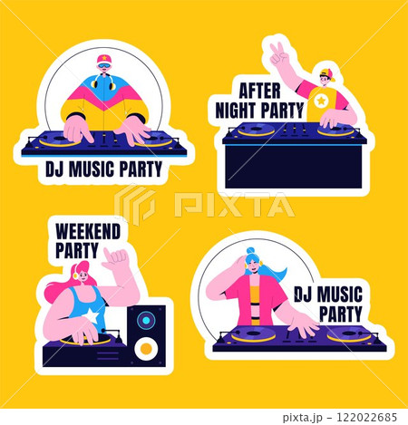 DJ Party Club Nightlife Social Media Label Illustration with Flat Cartoon Templates 122022685