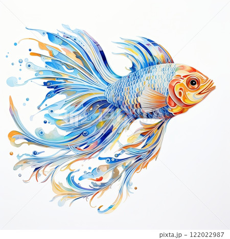 Vibrant and colorful illustration of a unique fish with flowing fins. Vibrant and colorful illustration of a unique fish with flowing fins. 122022987
