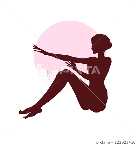腕を気にかける女性　影絵　窓 122023410